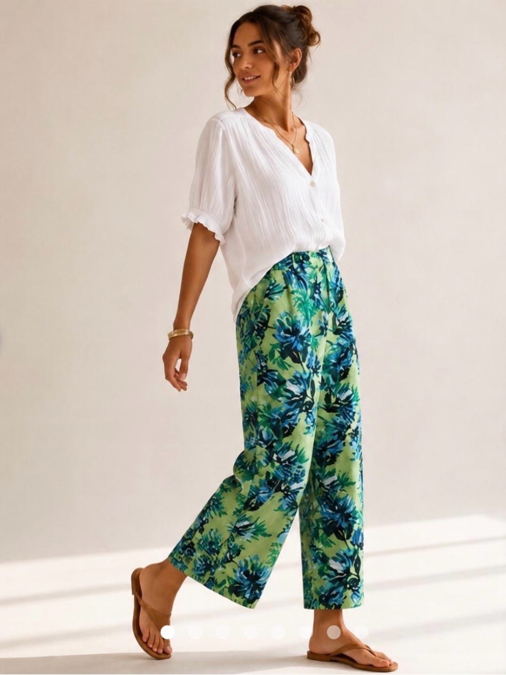 Banana Republic Avery Tropical Floral Green & Blue Cropped Ankle Pants Size 14